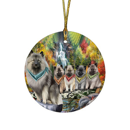 Scenic Waterfall Keeshonds Dog Round Flat Christmas Ornament RFPOR51899