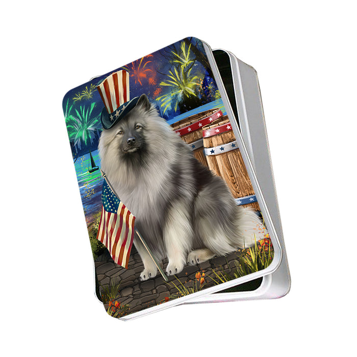 4th of July Independence Day Fireworks Keeshond Dog at the Lake Photo Storage Tin PITN51178