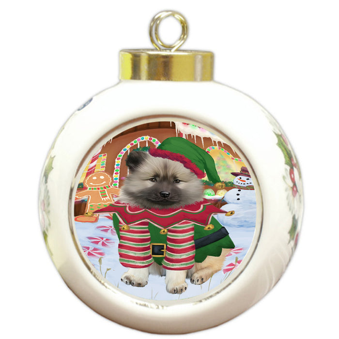 Christmas Gingerbread House Candyfest Keeshond Dog Round Ball Christmas Ornament RBPOR56726
