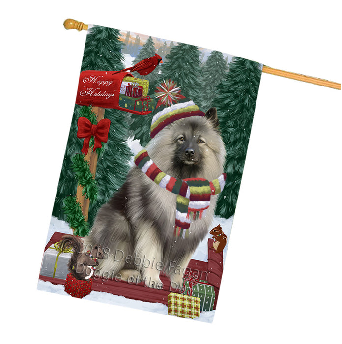 Merry Christmas Woodland Sled Keeshond Dog House Flag FLG55386