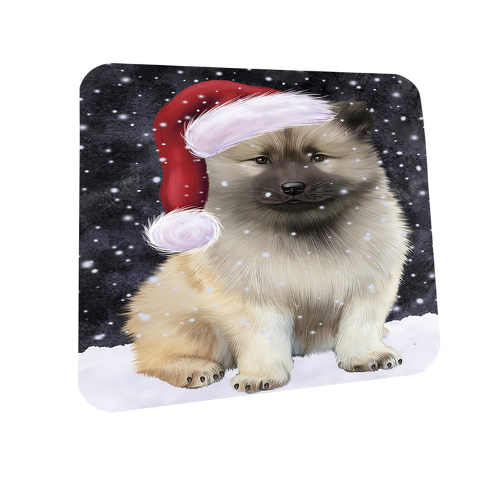 Let it Snow Christmas Holiday Keeshond Dog Wearing Santa Hat Coasters Set of 4 CST54264