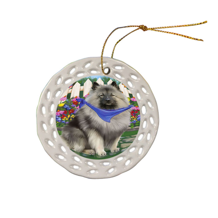 Spring Floral Keeshond Dog Ceramic Doily Ornament DPOR52265