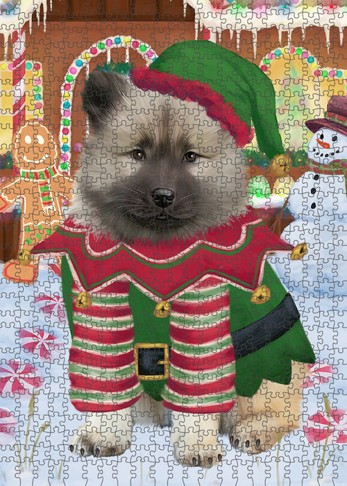 Christmas Gingerbread House Candyfest Keeshond Dog Puzzle with Photo Tin PUZL93680