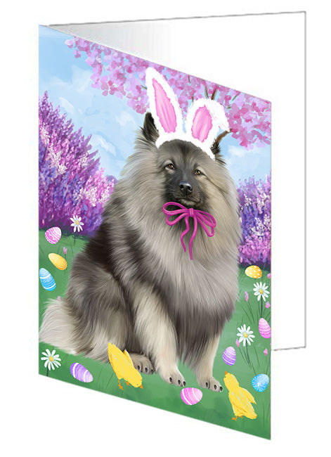 Easter Holiday Keeshond Dog Handmade Artwork Assorted Pets Greeting Cards and Note Cards with Envelopes for All Occasions and Holiday Seasons GCD76253