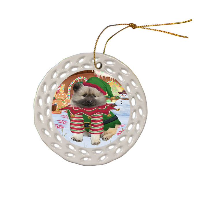 Christmas Gingerbread House Candyfest Keeshond Dog Ceramic Doily Ornament DPOR56726