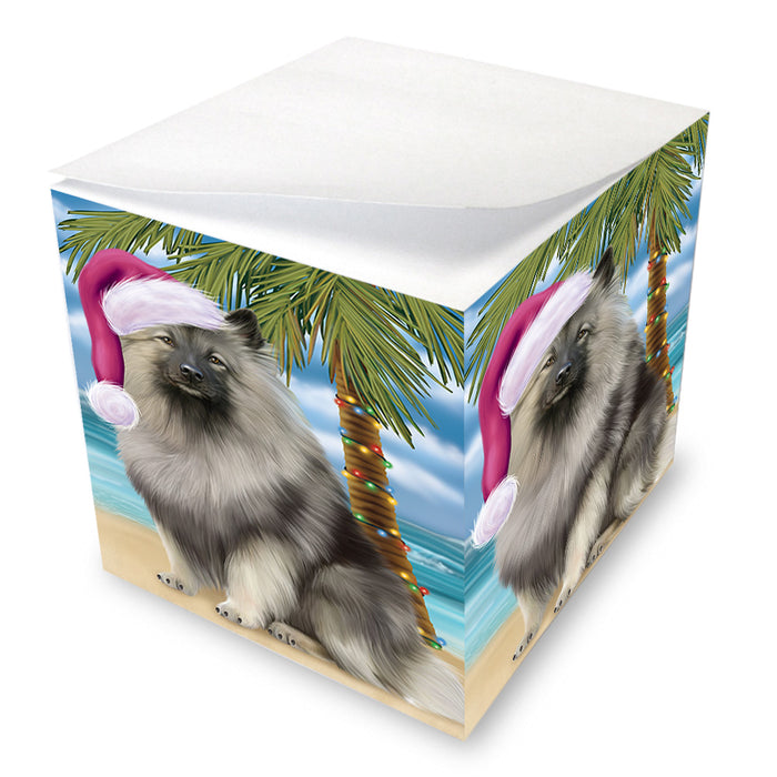 Summertime Happy Holidays Christmas Keeshond Dog on Tropical Island Beach Note Cube NOC56084
