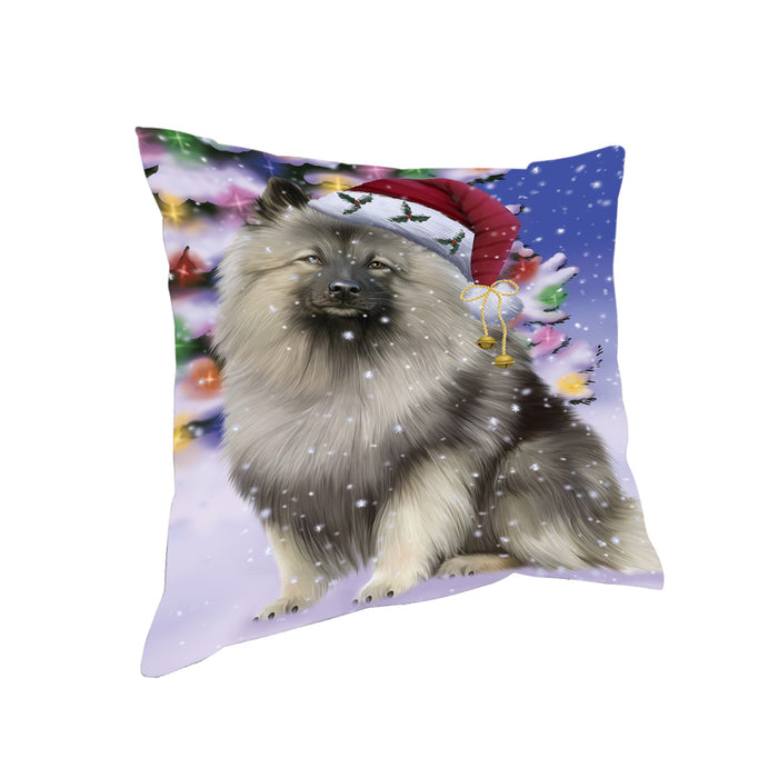 Winterland Wonderland Keeshond Dog In Christmas Holiday Scenic Background Pillow PIL71680