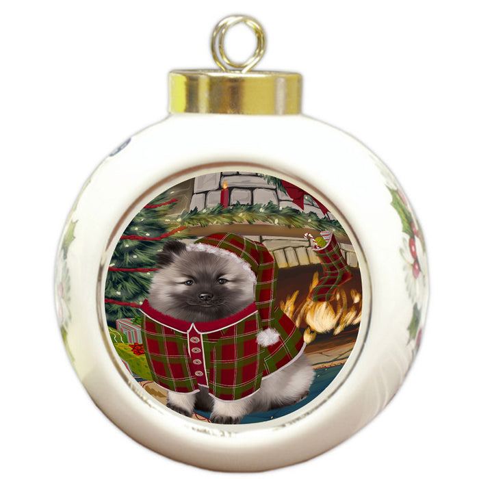 The Stocking was Hung Keeshond Dog Round Ball Christmas Ornament RBPOR55700