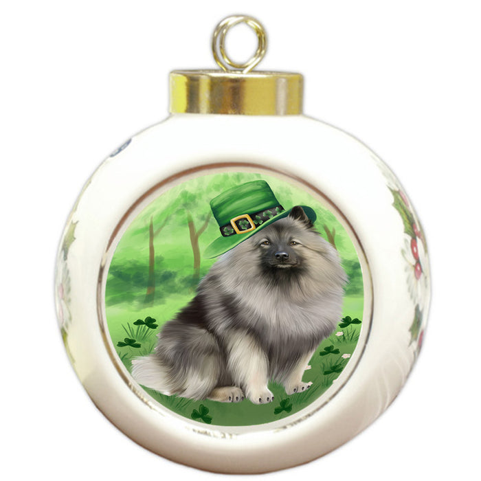 St. Patricks Day Irish Portrait Keeshond Dog Round Ball Christmas Ornament RBPOR58144