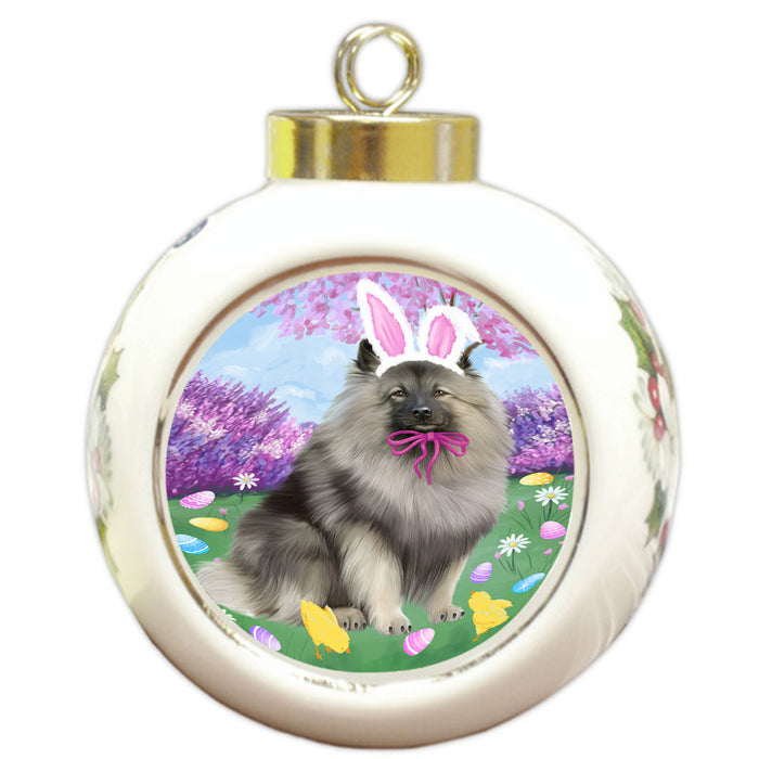 Easter Holiday Keeshond Dog Round Ball Christmas Ornament RBPOR57314
