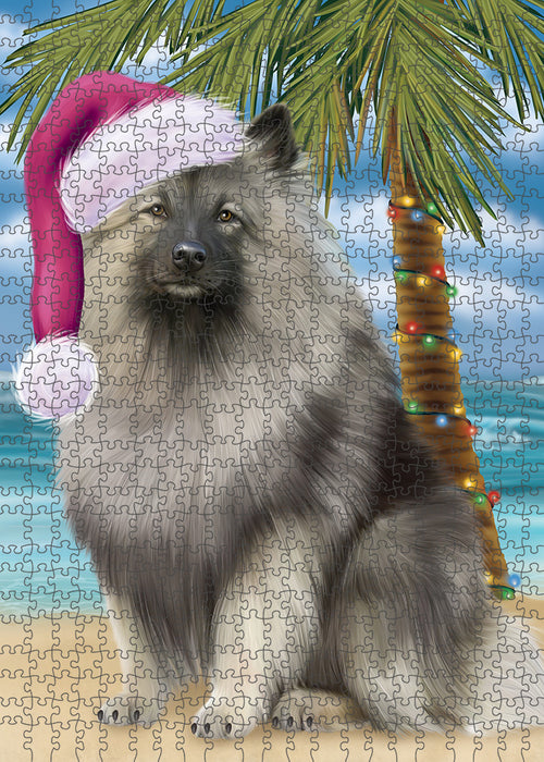 Summertime Happy Holidays Christmas Keeshond Dog on Tropical Island Beach Puzzle with Photo Tin PUZL85420