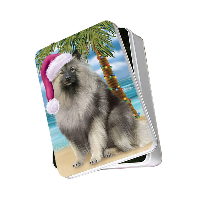 Summertime Happy Holidays Christmas Keeshond Dog on Tropical Island Beach Photo Storage Tin PITN54381