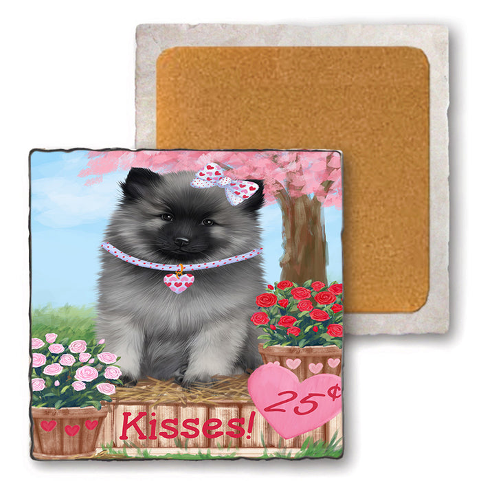 Rosie 25 Cent Kisses Keeshond Dog Set of 4 Natural Stone Marble Tile Coasters MCST50954