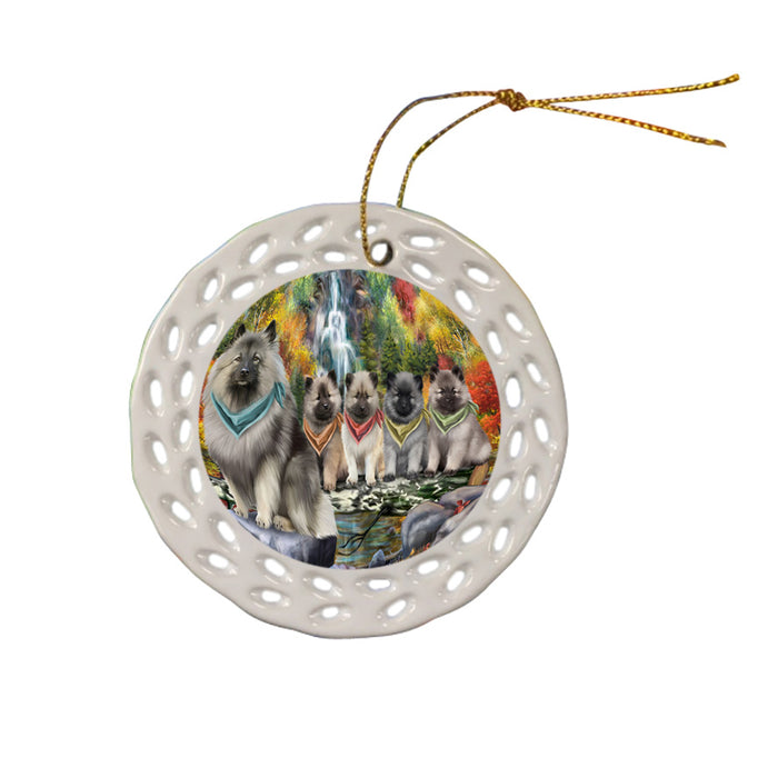 Scenic Waterfall Keeshonds Dog Ceramic Doily Ornament DPOR51908