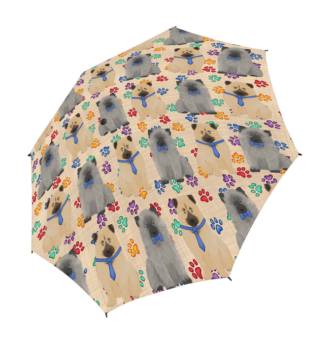 Rainbow Paw Print Keeshond Dogs Blue Semi-Automatic Foldable Umbrella