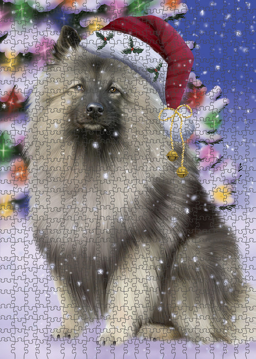 Winterland Wonderland Keeshond Dog In Christmas Holiday Scenic Background Puzzle with Photo Tin PUZL82212