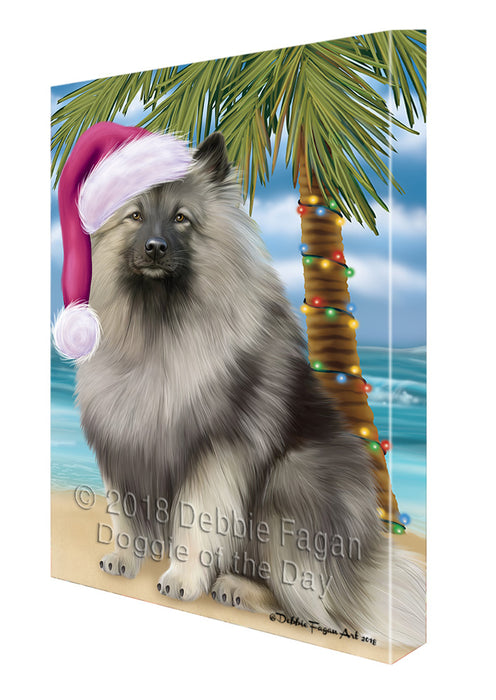 Summertime Happy Holidays Christmas Keeshond Dog on Tropical Island Beach Canvas Print Wall Art Décor CVS108944