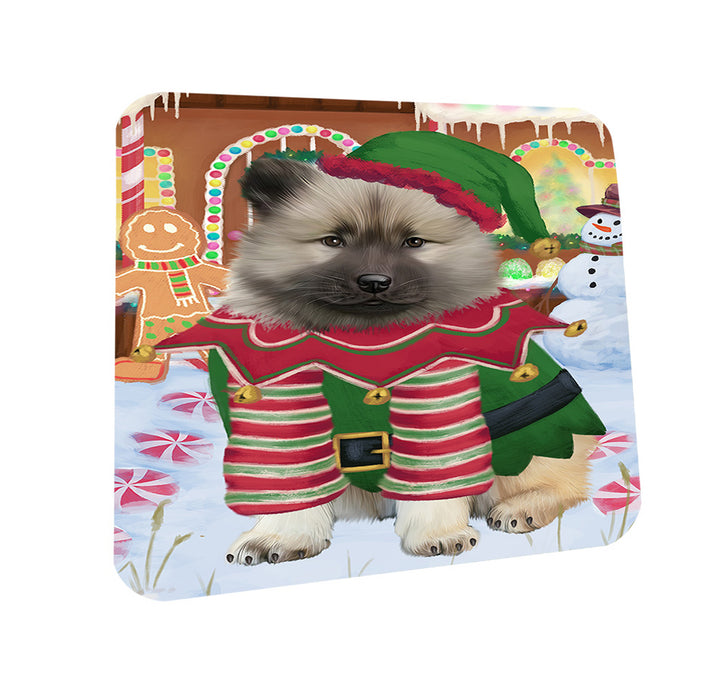 Christmas Gingerbread House Candyfest Keeshond Dog Coasters Set of 4 CST56328
