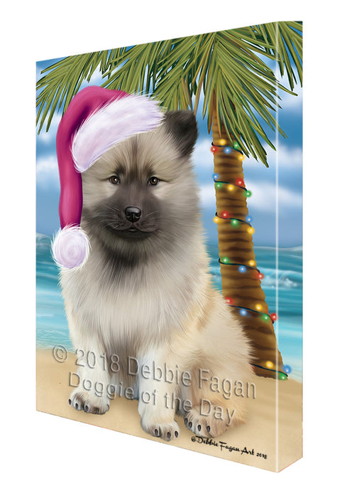 Summertime Happy Holidays Christmas Keeshond Dog on Tropical Island Beach Canvas Print Wall Art Décor CVS108953