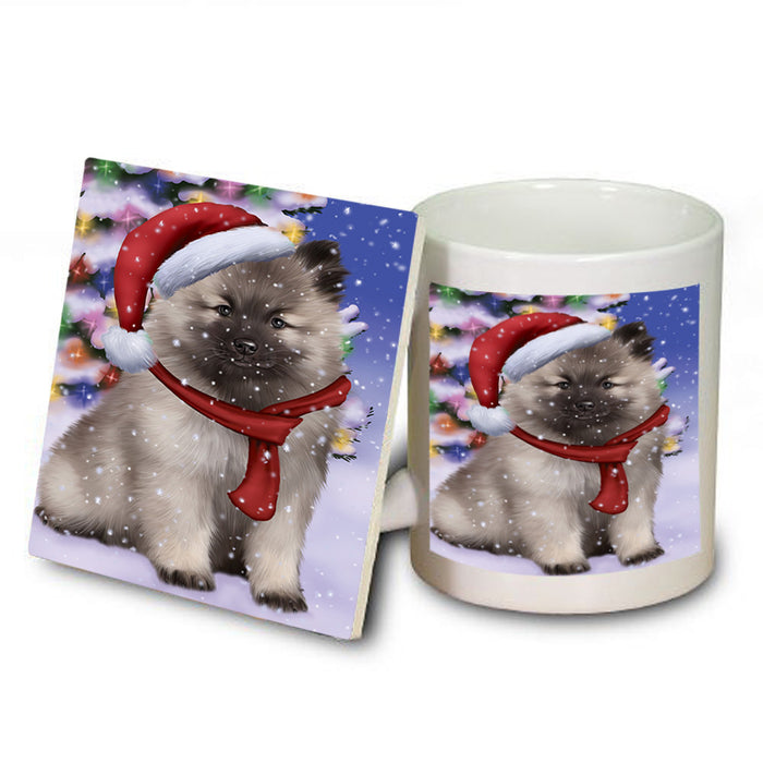 Winterland Wonderland Keeshond Dog In Christmas Holiday Scenic Background Mug and Coaster Set MUC53757