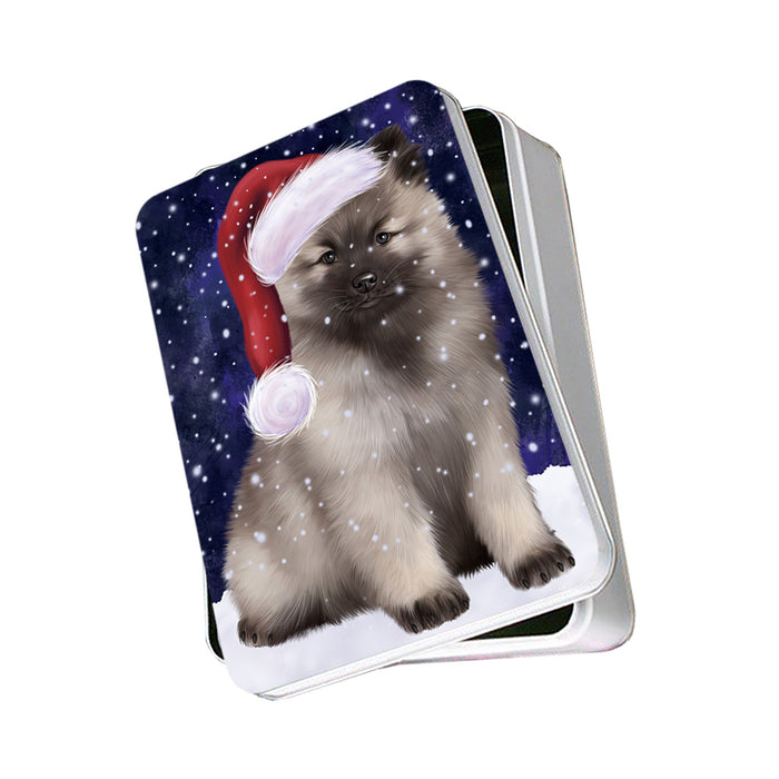 Let it Snow Christmas Holiday Keeshond Dog Wearing Santa Hat Photo Storage Tin PITN54250
