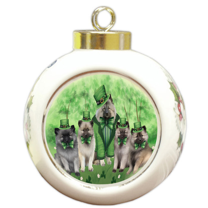 St. Patricks Day Irish Portrait Keeshond Dogs Round Ball Christmas Ornament RBPOR58145