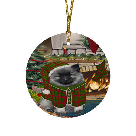 The Stocking was Hung Keeshond Dog Round Flat Christmas Ornament RFPOR55701