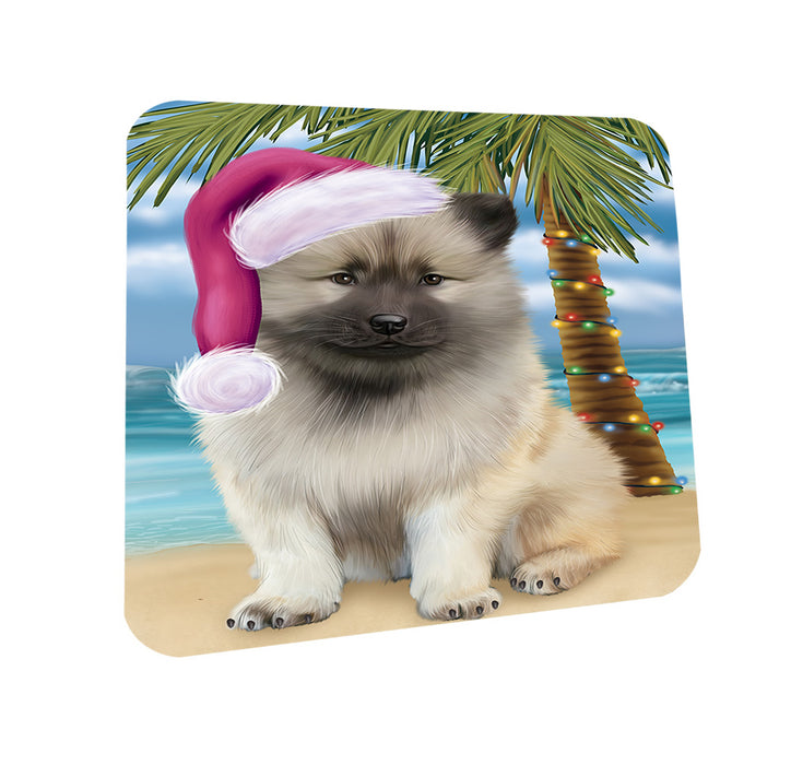 Summertime Happy Holidays Christmas Keeshond Dog on Tropical Island Beach Coasters Set of 4 CST54397