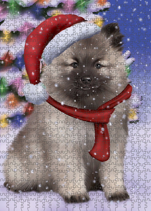 Winterland Wonderland Keeshond Dog In Christmas Holiday Scenic Background Puzzle with Photo Tin PUZL82216