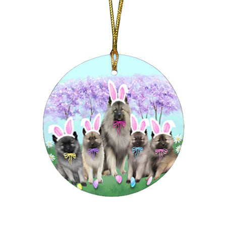 Easter Holiday Keeshonds Dog Round Flat Christmas Ornament RFPOR57315