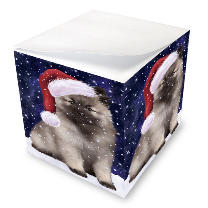 Let it Snow Christmas Holiday Keeshond Dog Wearing Santa Hat Note Cube NOC55953