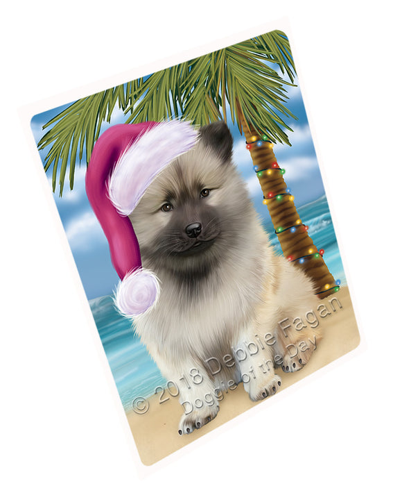 Summertime Happy Holidays Christmas Keeshond Dog on Tropical Island Beach Large Refrigerator / Dishwasher Magnet RMAG88284