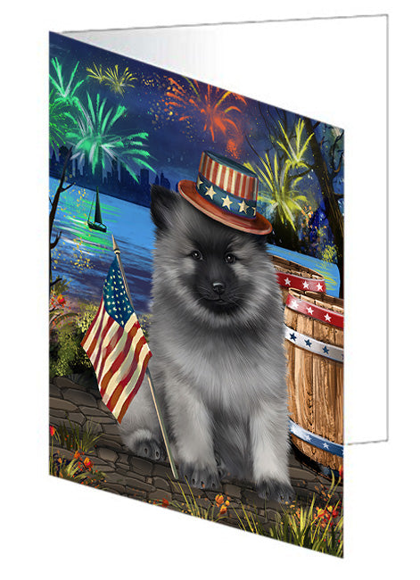4th of July Independence Day Fireworks Keeshond Dog at the Lake Handmade Artwork Assorted Pets Greeting Cards and Note Cards with Envelopes for All Occasions and Holiday Seasons GCD57566