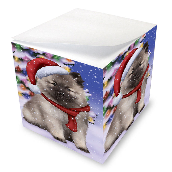 Winterland Wonderland Keeshond Dog In Christmas Holiday Scenic Background Note Cube NOC55411
