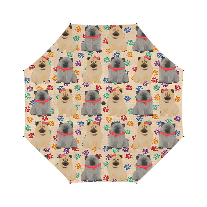 Rainbow Paw Print Keeshond Dogs Red Semi-Automatic Foldable Umbrella