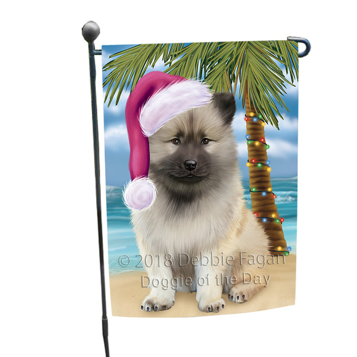 Summertime Happy Holidays Christmas Keeshond Dog on Tropical Island Beach Garden Flag GFLG54629