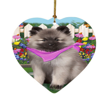 Spring Floral Keeshond Dog Heart Christmas Ornament HPOR52266