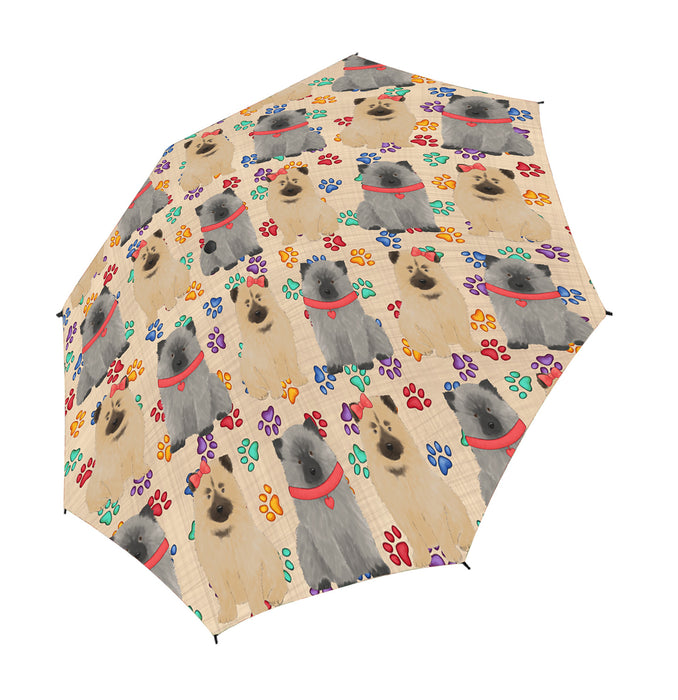 Rainbow Paw Print Keeshond Dogs Red Semi-Automatic Foldable Umbrella