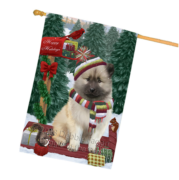 Merry Christmas Woodland Sled Keeshond Dog House Flag FLG55387