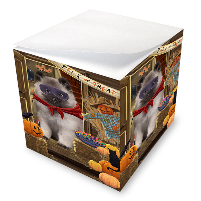 Enter at Own Risk Trick or Treat Halloween Keeshond Dog Note Cube NOC53170