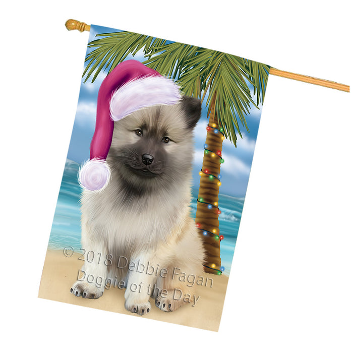 Summertime Happy Holidays Christmas Keeshond Dog on Tropical Island Beach House Flag FLG54765