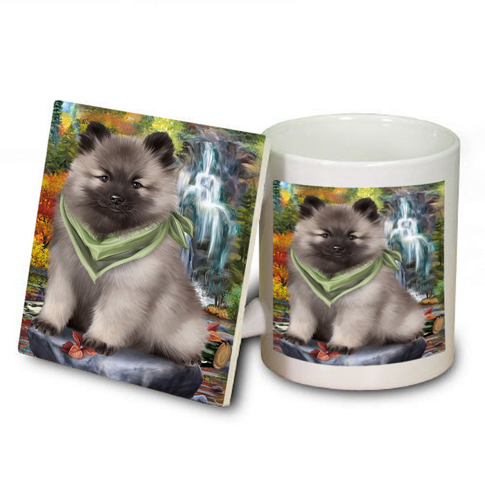 Scenic Waterfall Keeshond Dog Mug and Coaster Set MUC51901