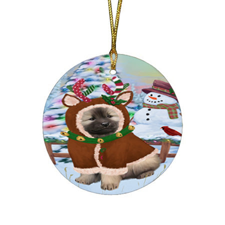 Christmas Gingerbread House Candyfest Keeshond Dog Round Flat Christmas Ornament RFPOR56727