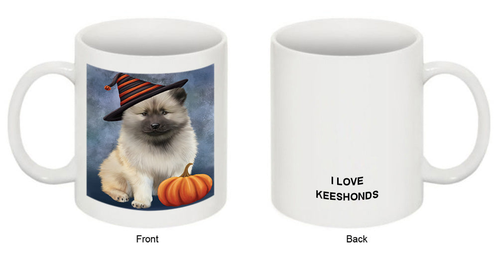 Happy Halloween Keeshond Dog Wearing Witch Hat with Pumpkin Coffee Mug MUG50133