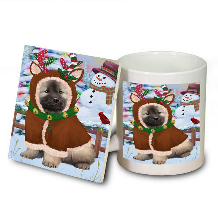 Christmas Gingerbread House Candyfest Keeshond Dog Mug and Coaster Set MUC56363