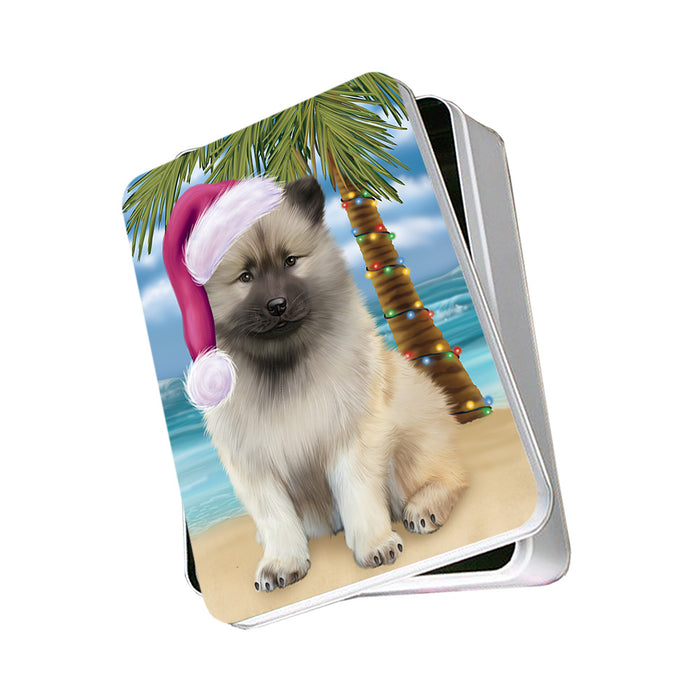 Summertime Happy Holidays Christmas Keeshond Dog on Tropical Island Beach Photo Storage Tin PITN54382