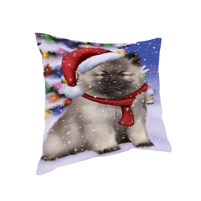 Winterland Wonderland Keeshond Dog In Christmas Holiday Scenic Background Pillow PIL71684