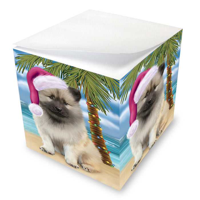 Summertime Happy Holidays Christmas Keeshond Dog on Tropical Island Beach Note Cube NOC56085