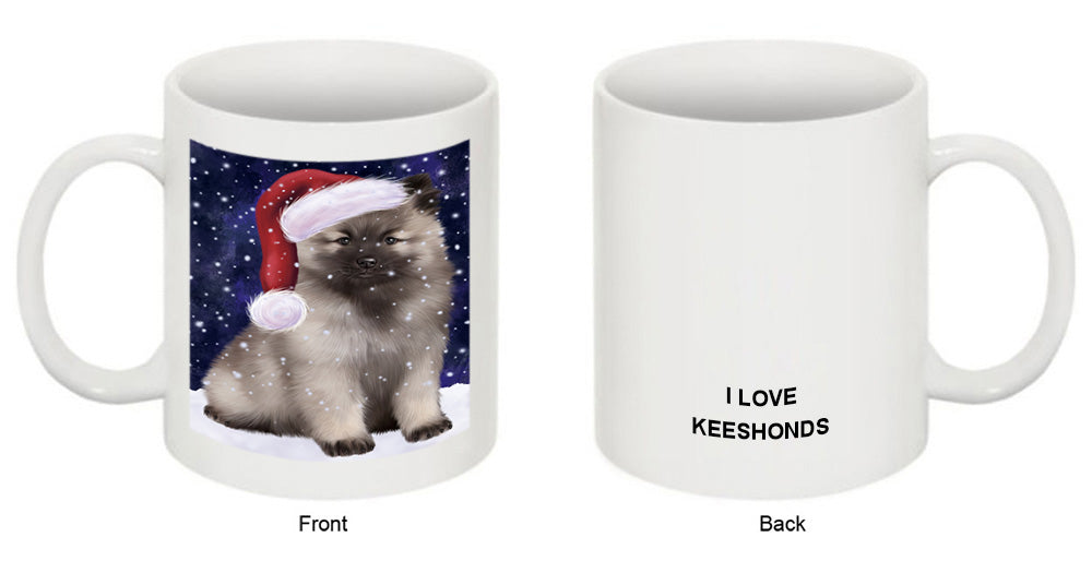Let it Snow Christmas Holiday Keeshond Dog Wearing Santa Hat Coffee Mug MUG49705