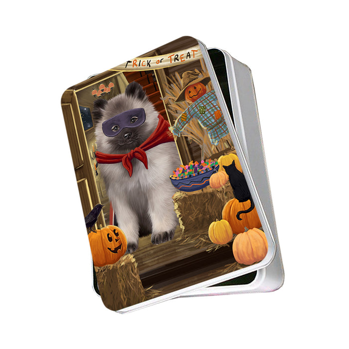 Enter at Own Risk Trick or Treat Halloween Keeshond Dog Photo Storage Tin PITN53170